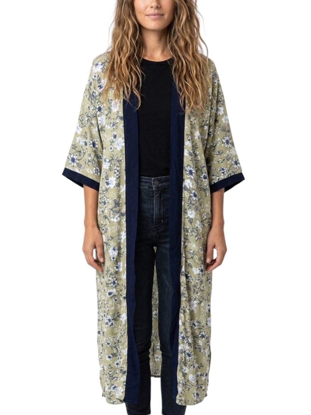 K&P PHILLIPS DESIGN Mint Green Floral Kimono Duster Robe Open Front Medium Large